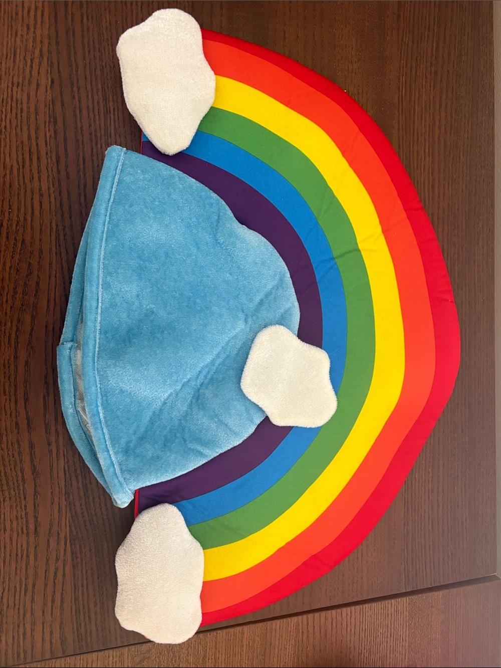 Adult Rainbow Plush Hat with Blue Beanie